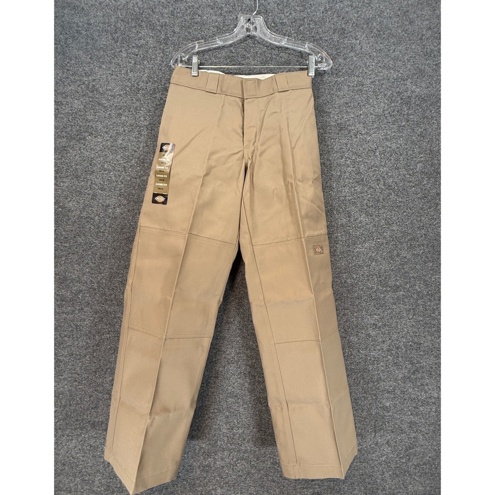 Dickies Loose Fit Work Pants Mens 28x30 Khaki Double Knee Straight Leg Twill NEW